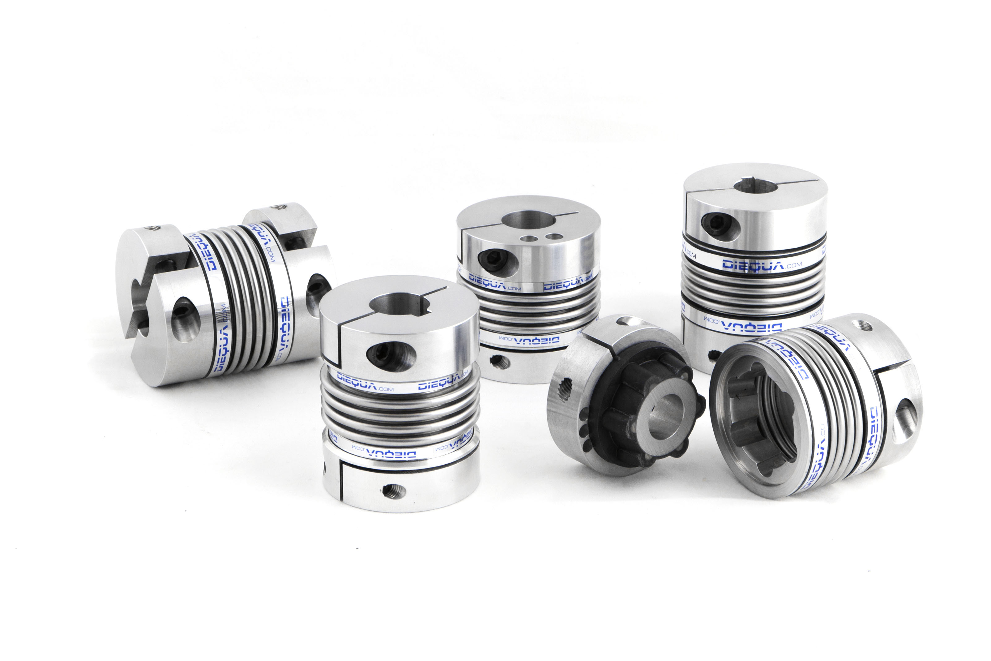 Clamp Style Flexible Coupling 1.28 OD Stainless Steel Bellows 3/8 to 1/2 Bore 1.614 OAL Aluminum Hub 